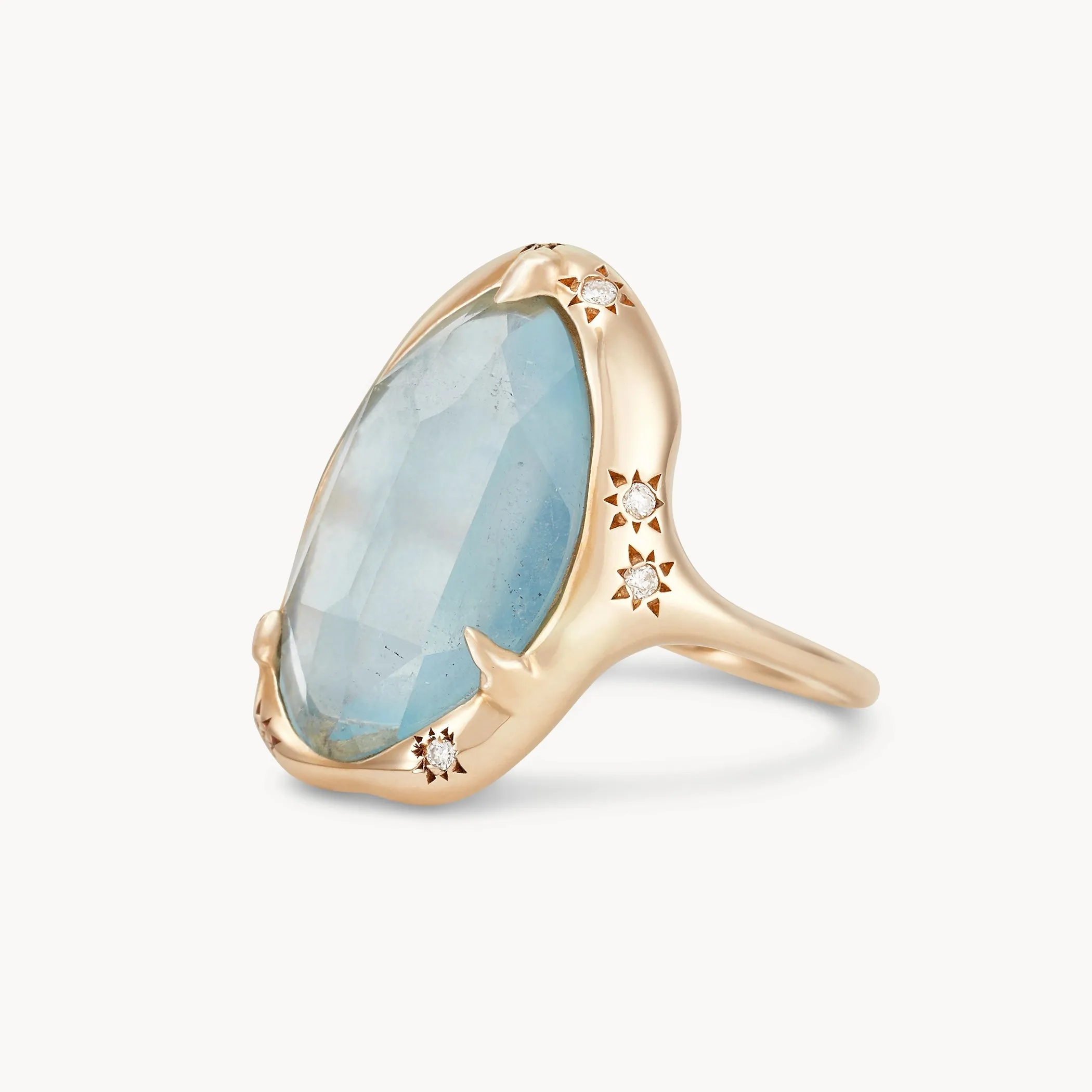 aquamarine manifestation mood ring - 14k yellow gold, aquamarine, diamonds