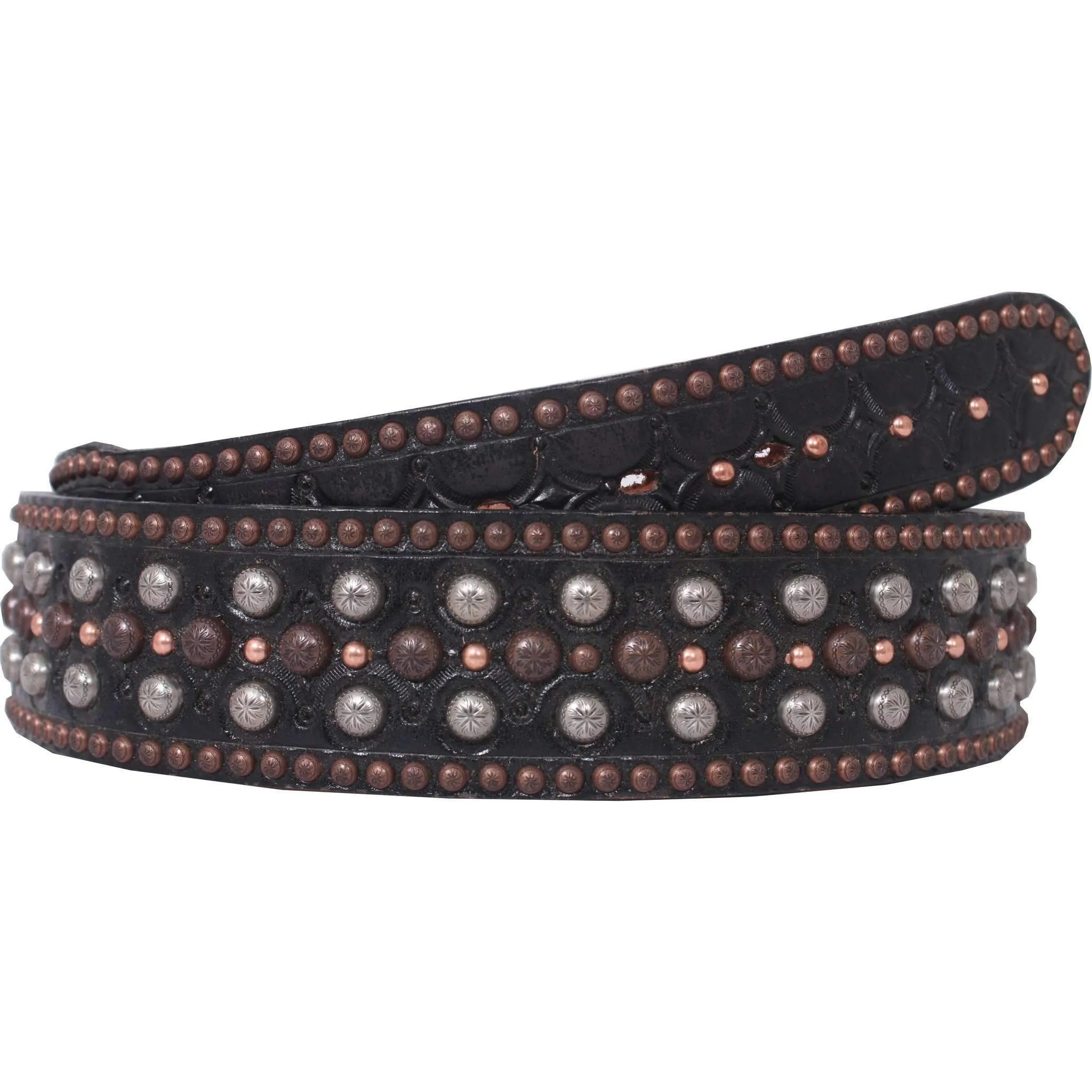 B081 - Black Leather Tooled Belt
