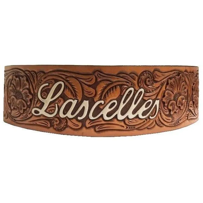 B1124 - Natural Leather Floral Tooled Name Belt