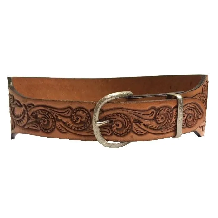 B1124 - Natural Leather Floral Tooled Name Belt
