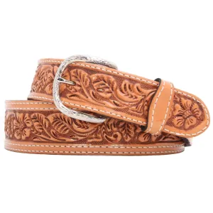 B125 - Natural Leather Tooled Belt