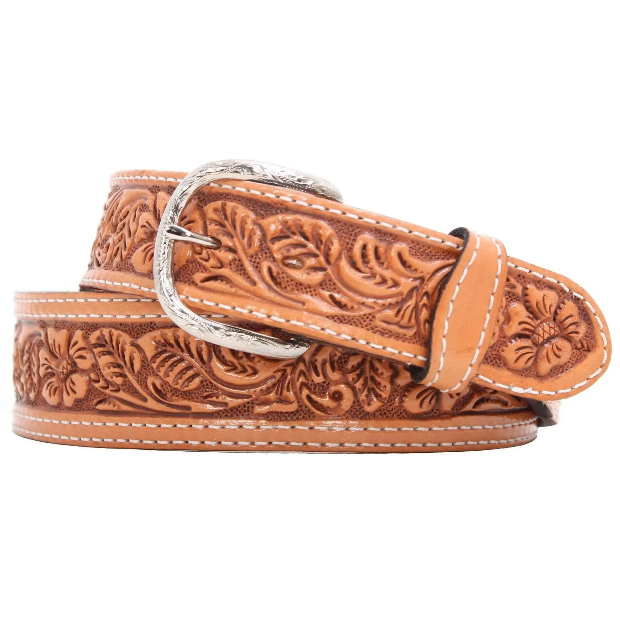 B125 - Natural Leather Tooled Belt