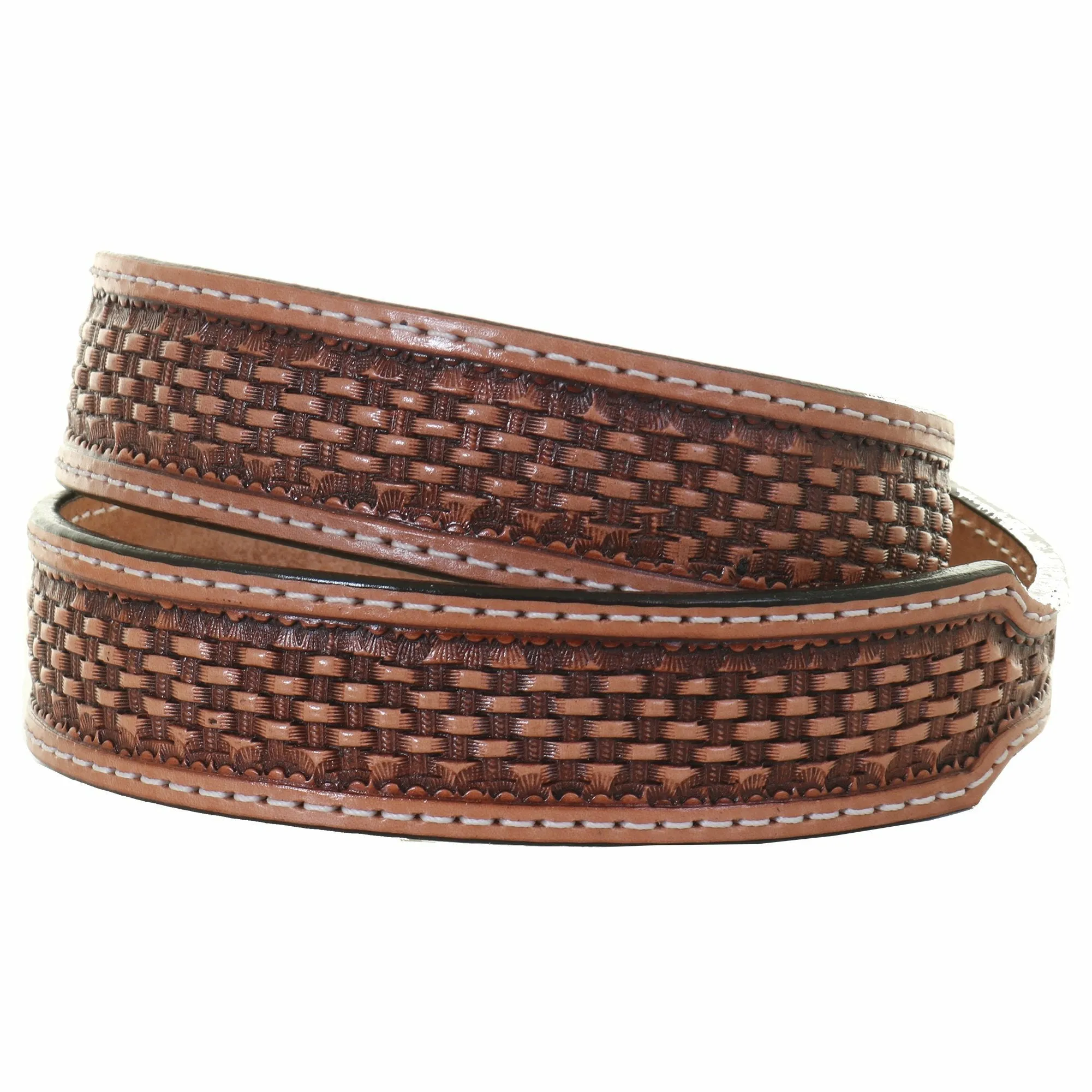 B574 - Natural Basket Weave Tooled Belt