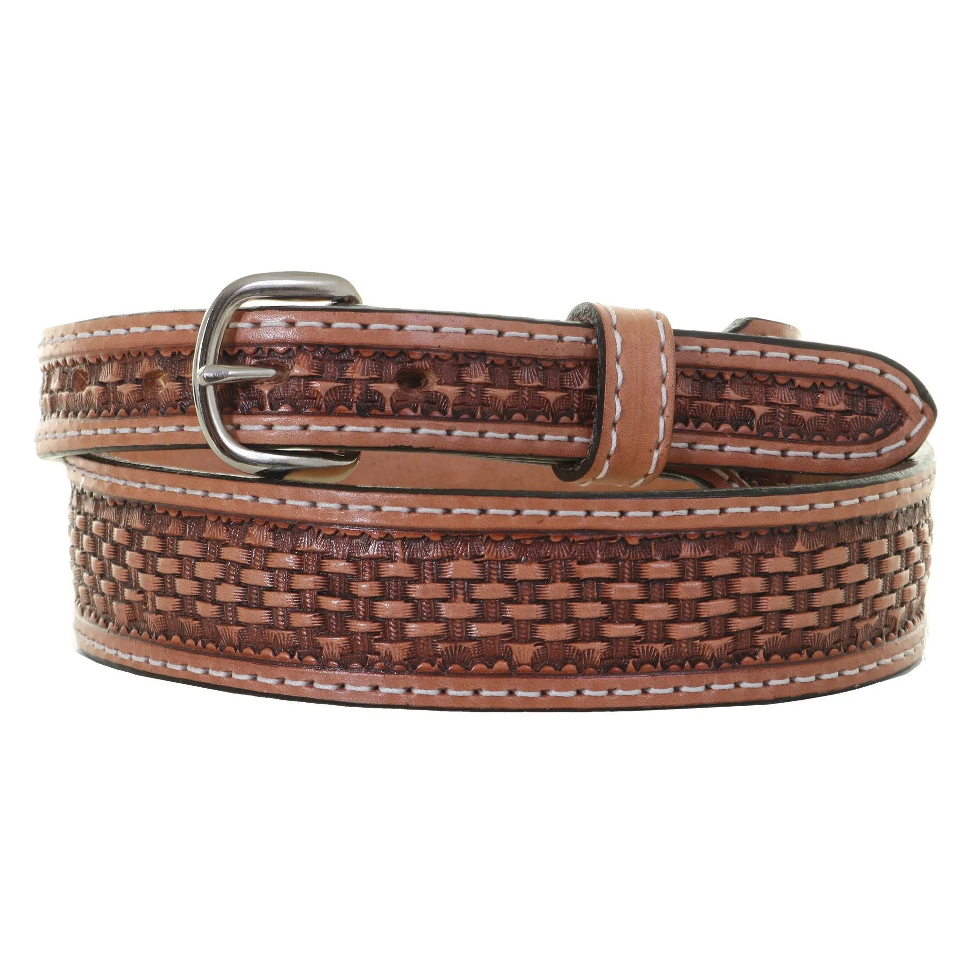 B574 - Natural Basket Weave Tooled Belt