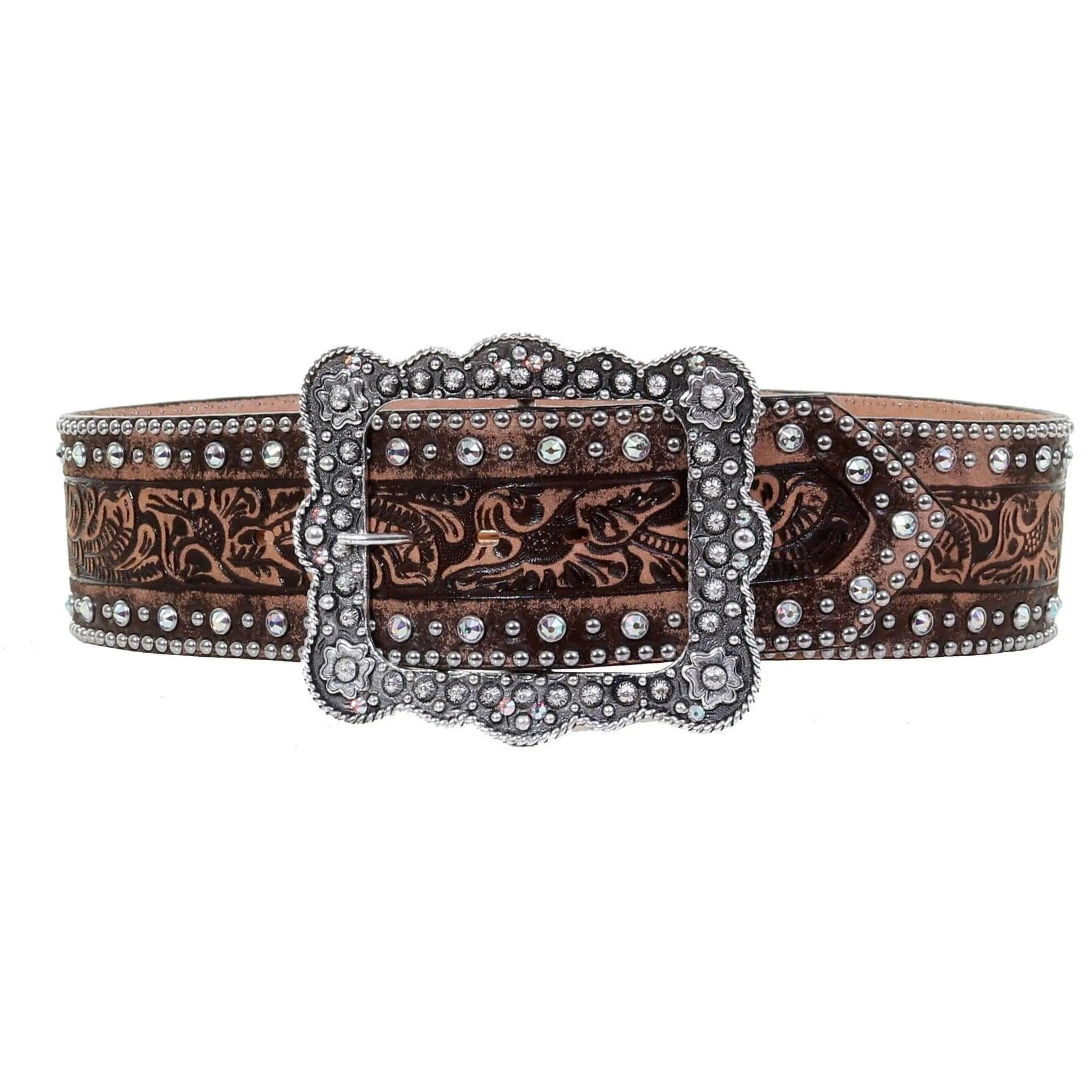 B748 - Brown Vintage Crystal Name Belt