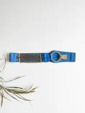 Blue and Gold Chain Stretch Waist Belt - M/L