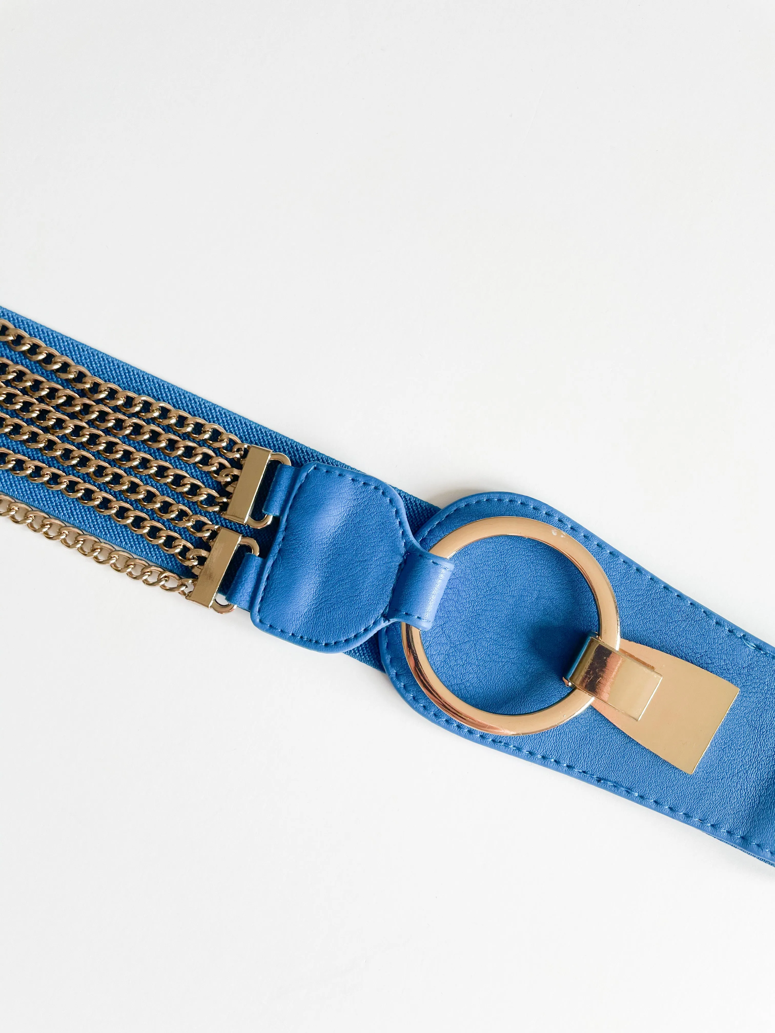 Blue and Gold Chain Stretch Waist Belt - M/L