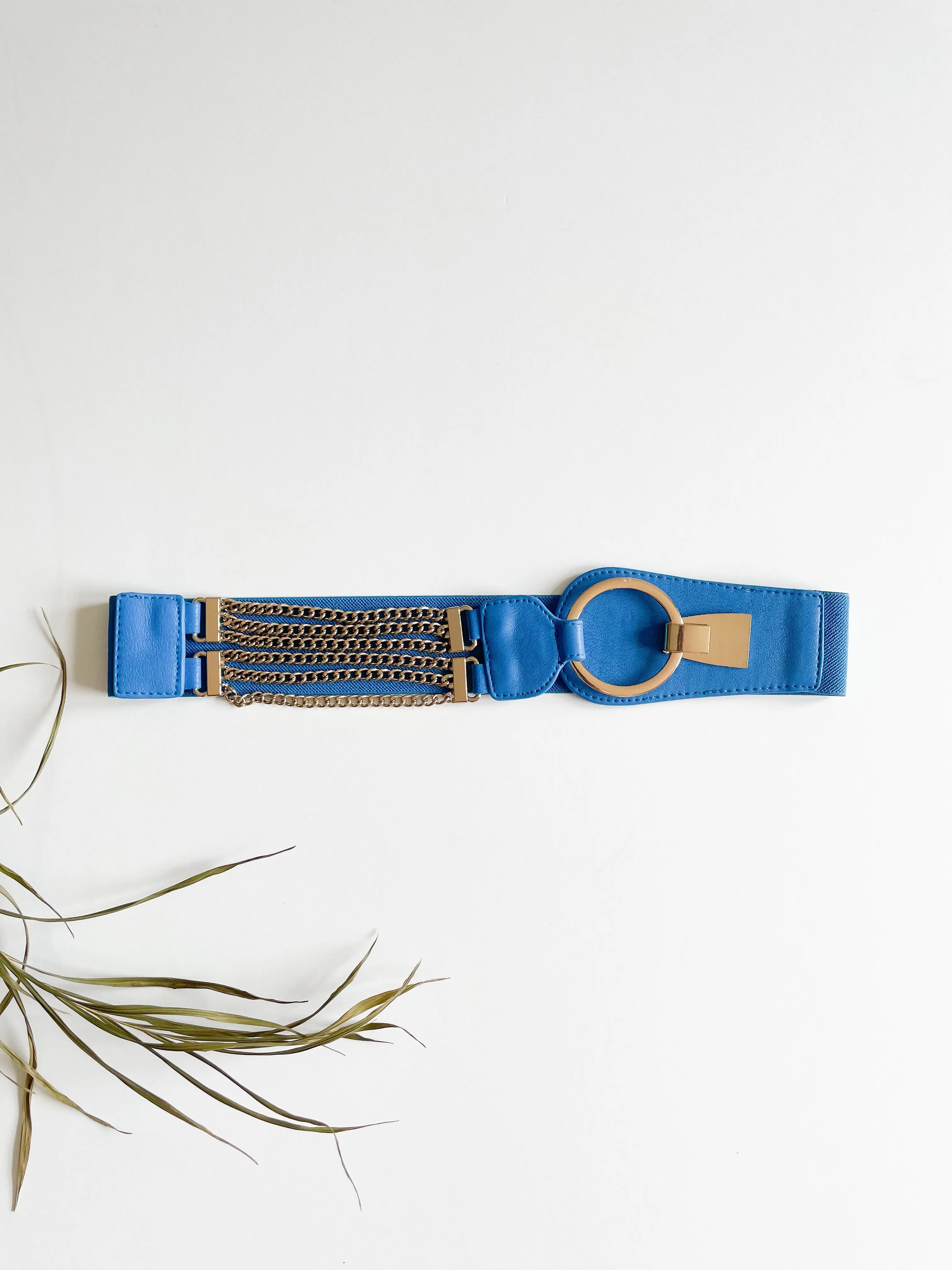 Blue and Gold Chain Stretch Waist Belt - M/L