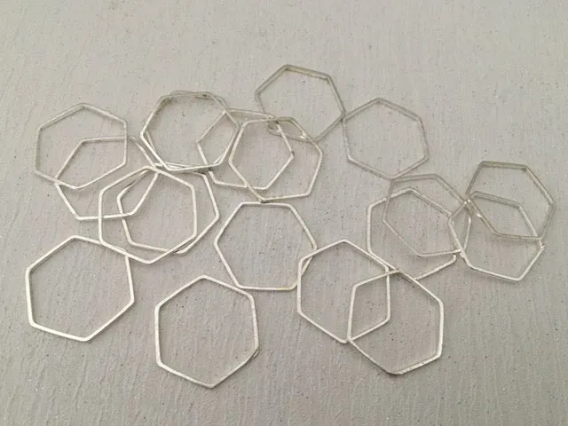 Brass Linking Ring Hexagon 18mm Bright SIlver