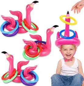 Camlinbo 15 Pcs Inflatable Flamingo Pool Toys Ring Toss Pool Game, Flamingos Luau Party Decor Hawaiian Beach Toys Carnival Outdoor Luau Party Games Supplies for Kids Adults Family