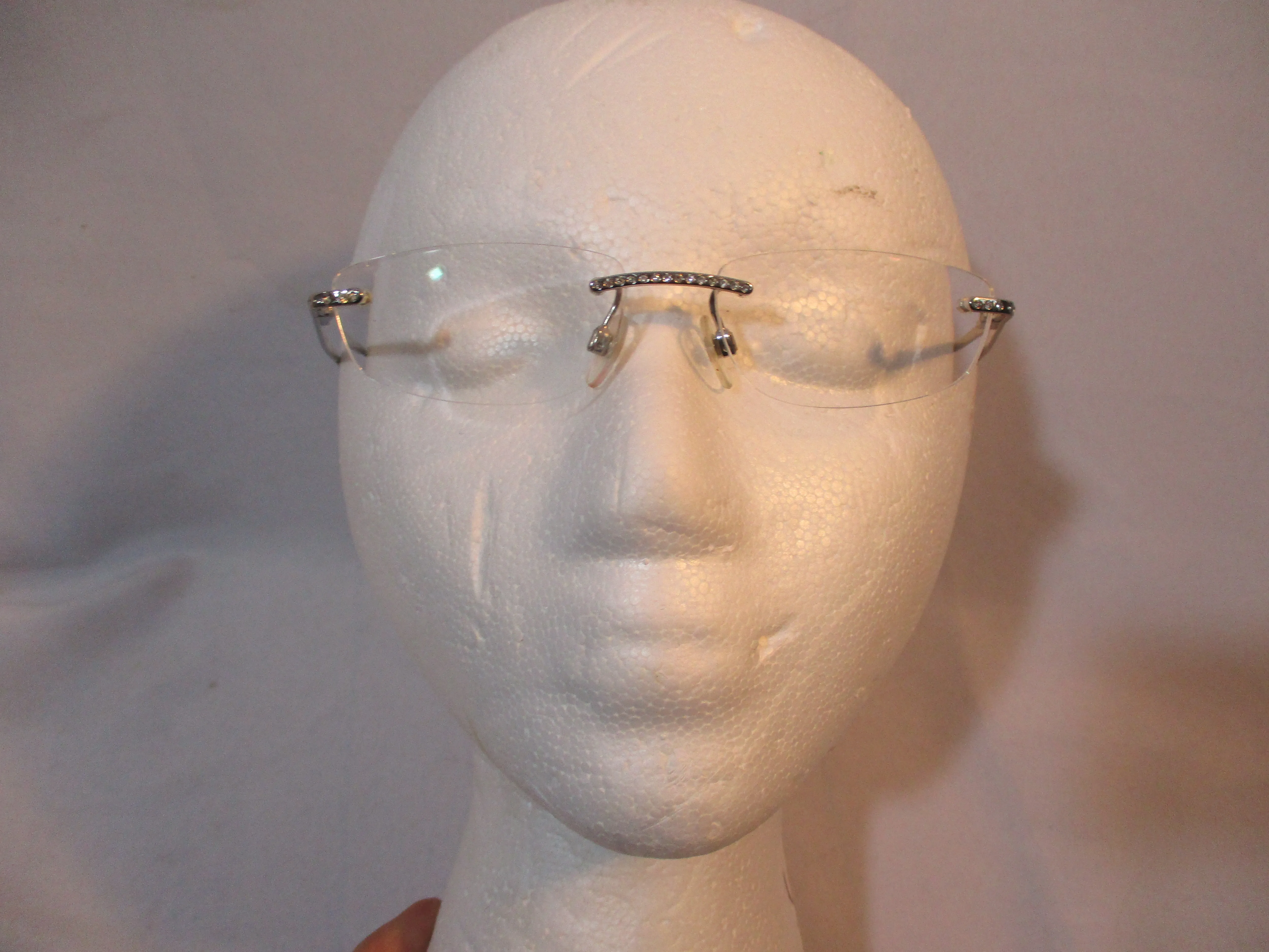 CHANEL ITALY 2053-B Eyeglasses RIMLESS FRAME CLEAR SILVER EYEWEAR Rhinestone
