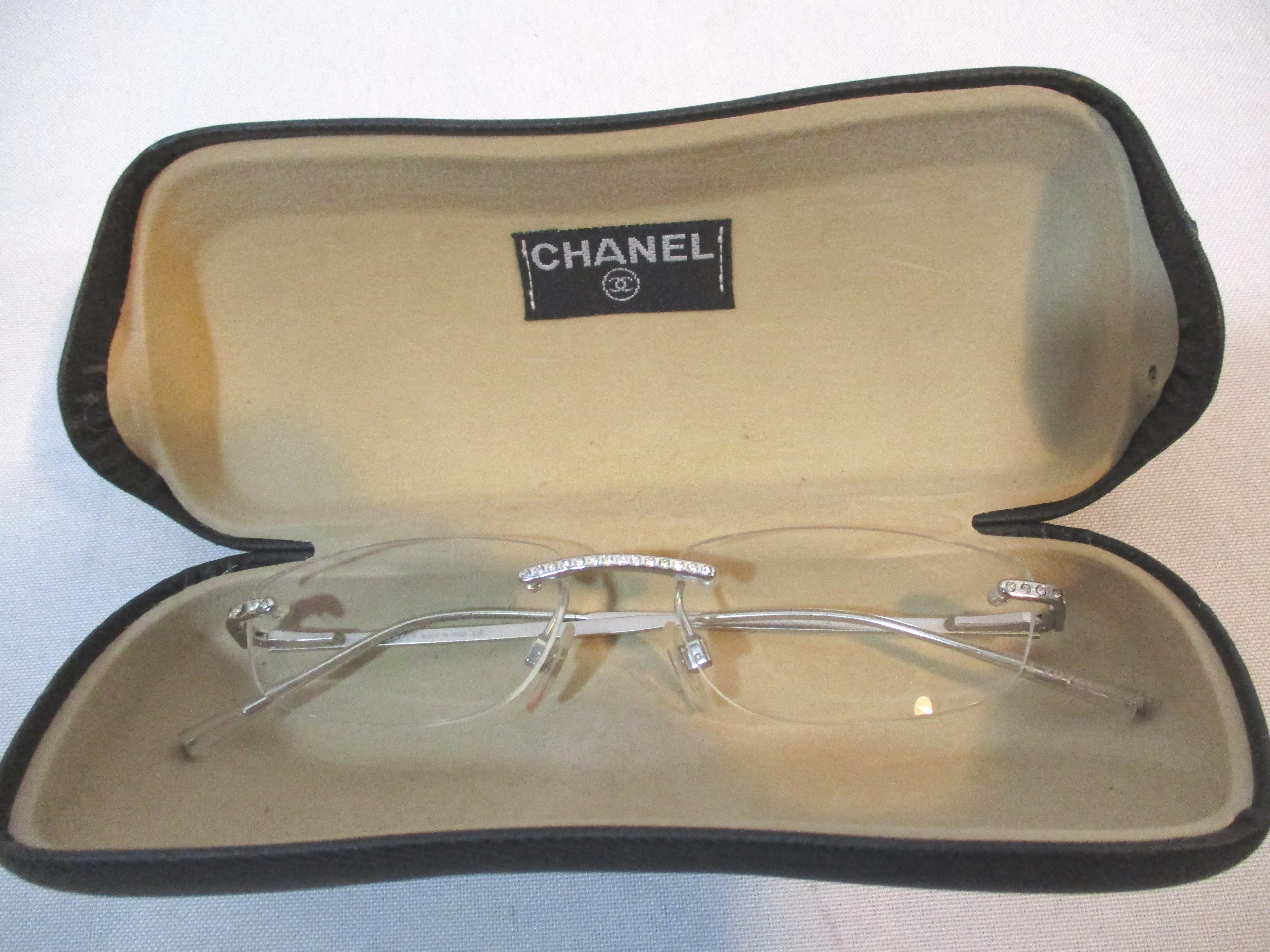 CHANEL ITALY 2053-B Eyeglasses RIMLESS FRAME CLEAR SILVER EYEWEAR Rhinestone