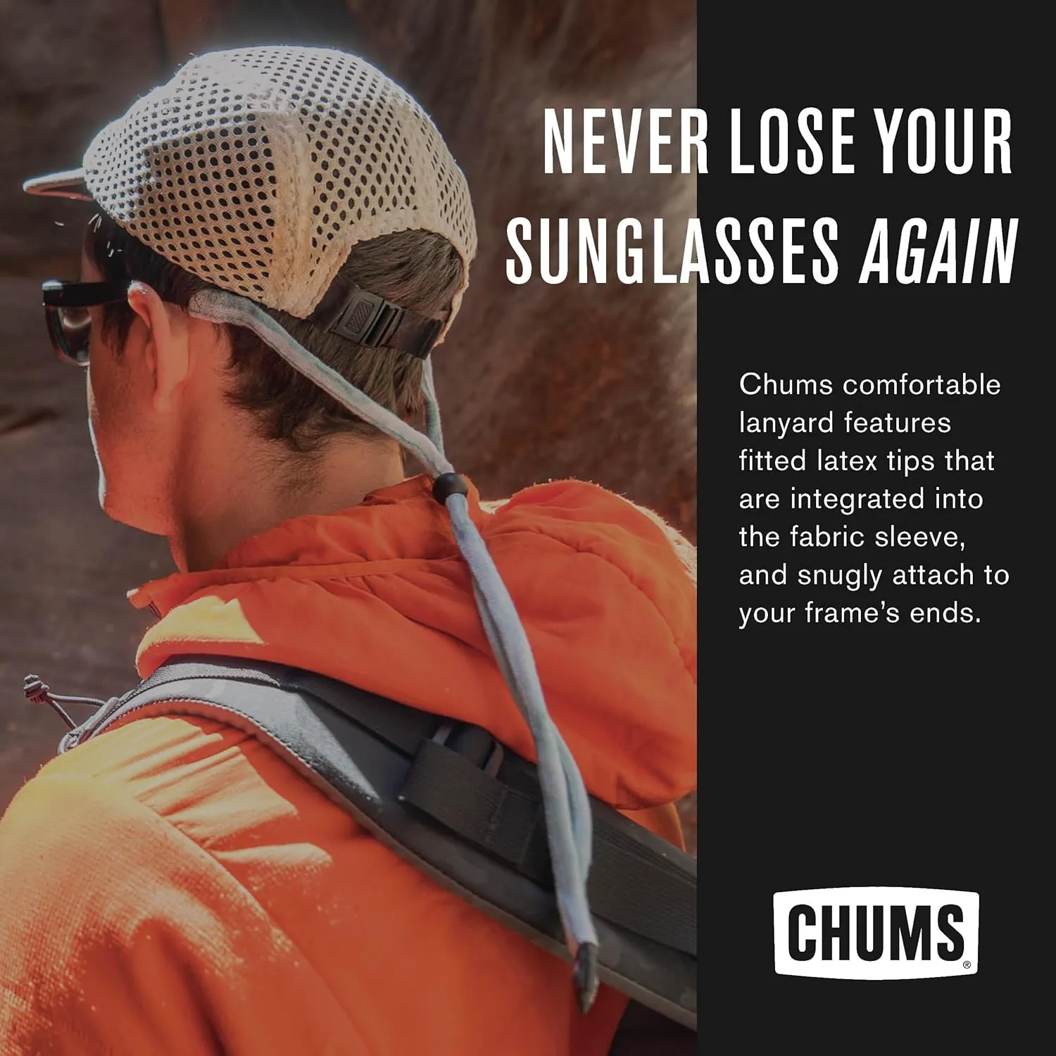 Chums Original Cotton Safety Eyewear Retaine-Unisex Keeper for Sunglasses-Adjustable Fit & Made in USA (Standard-End Size)