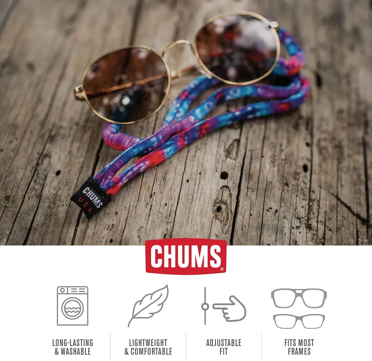 Chums Original Cotton Safety Eyewear Retaine-Unisex Keeper for Sunglasses-Adjustable Fit & Made in USA (Standard-End Size)
