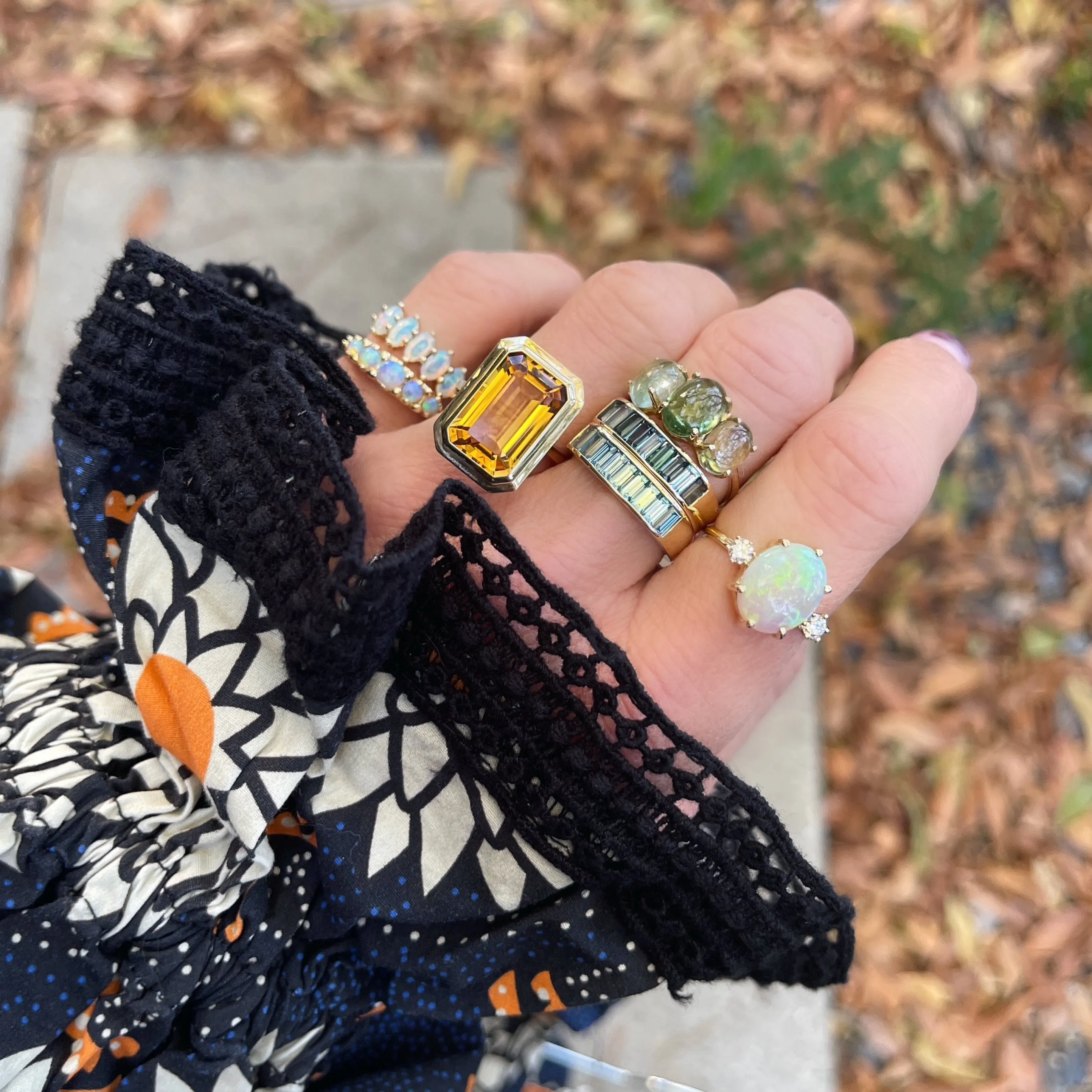 Cirque Small Baguette Stacking Band with Grey Spinel