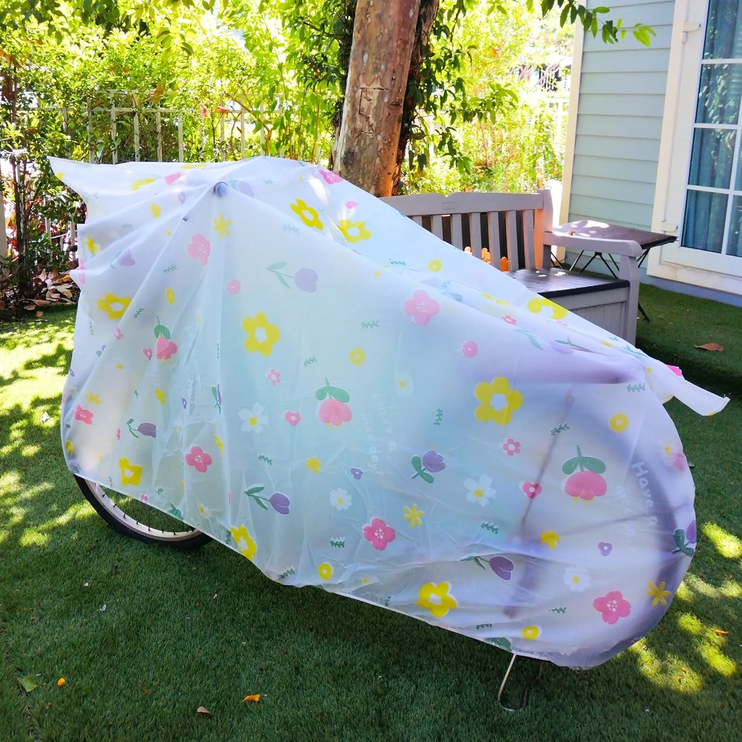 Clear Bike Cover, Bike Cover, Clear Bicycle Cover, Transparent Bike Cover, Cute Bike Cover, Opaque, Heavy Duty (Pink & Yellow Flowers (L) 220 x 120)