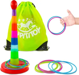 Cone Ring Toss Game for Kids with 8 Throwing Rings and Travel Bag, Colorful Tossing and Active Play Set, Quick Setup for Indoor and Outdoor Use, Heavy-Duty Plastic