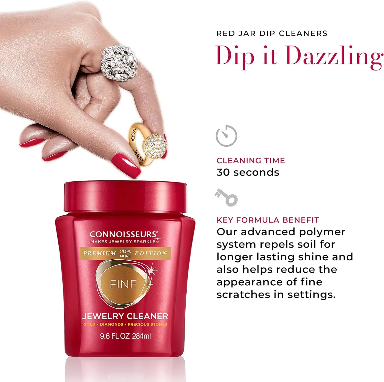 CONNOISSEURS Premium Edition Jewelry Cleaner, Value Size 9.6oz - Pick from Fine, Silver or Delicate Jewelry Cleaner