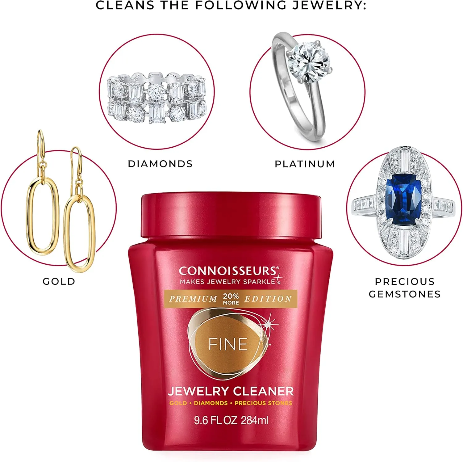 CONNOISSEURS Premium Edition Jewelry Cleaner, Value Size 9.6oz - Pick from Fine, Silver or Delicate Jewelry Cleaner