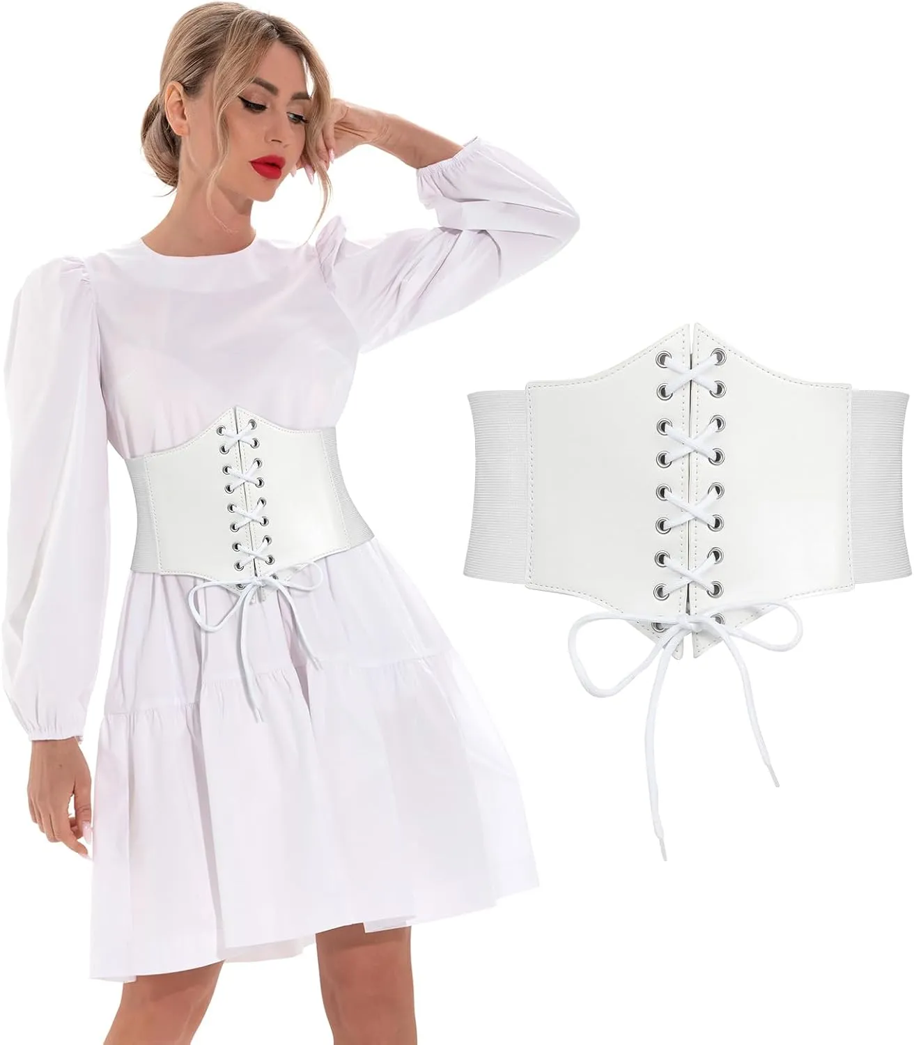 Corset Belt for Women, Lace Up Elastic Waist Belt,Tied Waspie Corset Belts for Women Halloween Costume