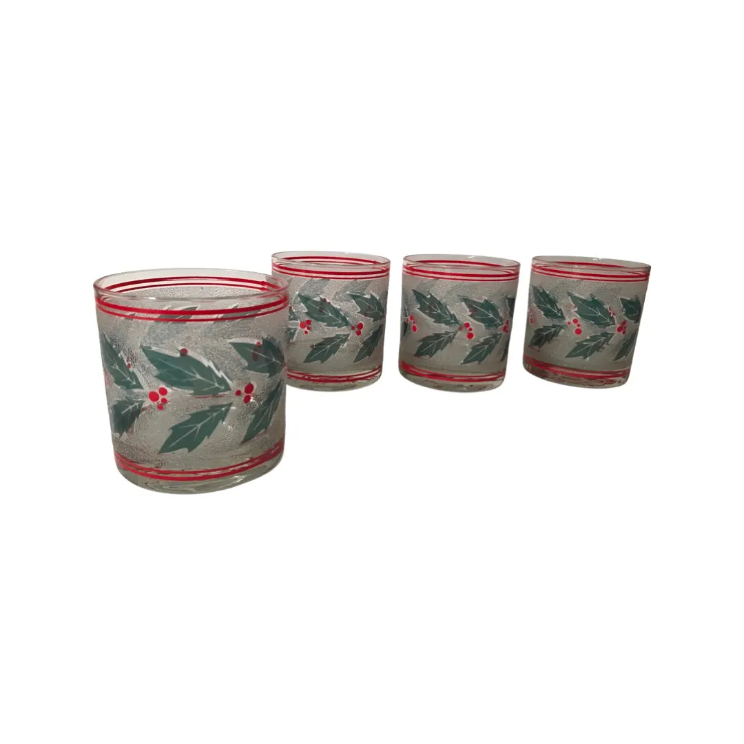 Culver Mid-Century Frosted Holly and Berry Glasses (Set of 4)