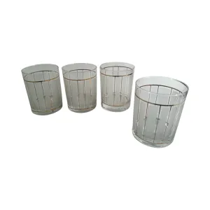 Culver Signed Mid-Century Satin and Gold Double Old Fashion Glasses (Set of 4)