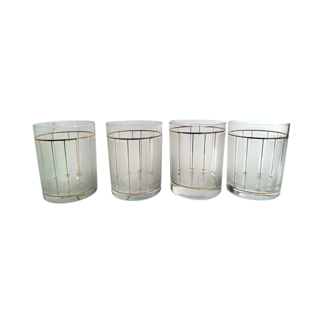 Culver Signed Mid-Century Satin and Gold Double Old Fashion Glasses (Set of 4)