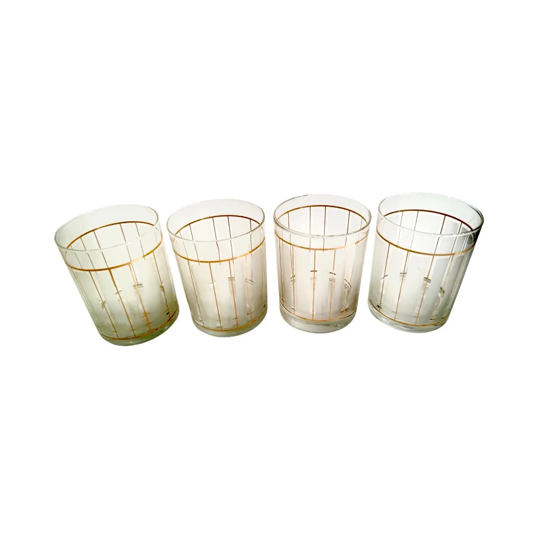 Culver Signed Mid-Century Satin and Gold Double Old Fashion Glasses (Set of 4)