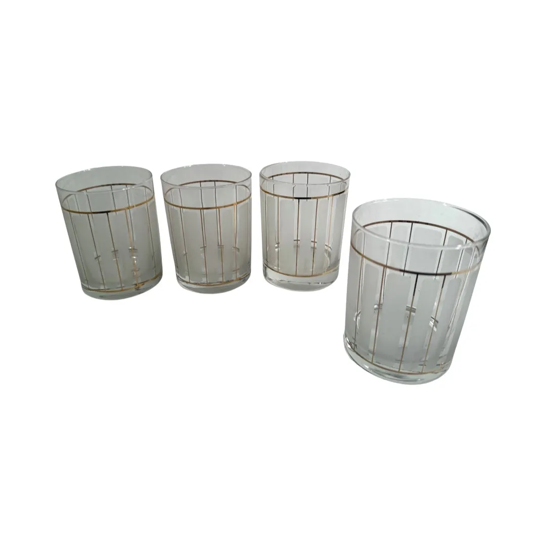 Culver Signed Mid-Century Satin and Gold Double Old Fashion Glasses (Set of 4)