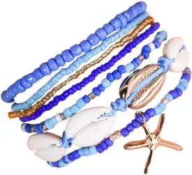 DATOA Shell Ankle Bracelet Set for Women Boho Beaded Stackable Bracelet Multi-Layer Seashell Starfish Anklet Hawaiian Beach Foot Accessories Gift
