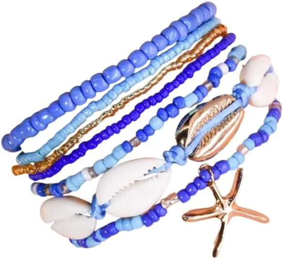 DATOA Shell Ankle Bracelet Set for Women Boho Beaded Stackable Bracelet Multi-Layer Seashell Starfish Anklet Hawaiian Beach Foot Accessories Gift