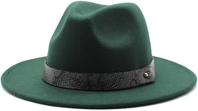 DHAEY 24 Color Felt Hat European and American Fashion Casual and Winter Snake Texture Hat Men and Women's Jazz Hat Luopan Caps & Hats (Color : Military Green, Size : M)