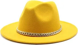 DHAEY Autumn and Winter Woolen Jazz Hat Men and Women Chain Retro Flat Brim Straight Brim Felt Hat Luopan Caps & Hats (Color : Rose Red, Size : 56-58cm)