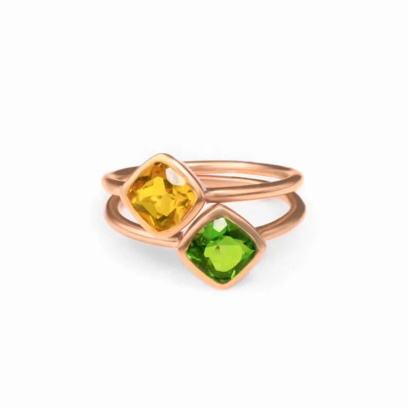 Diamond Shape Citrine Stacking Ring • November Birthstone
