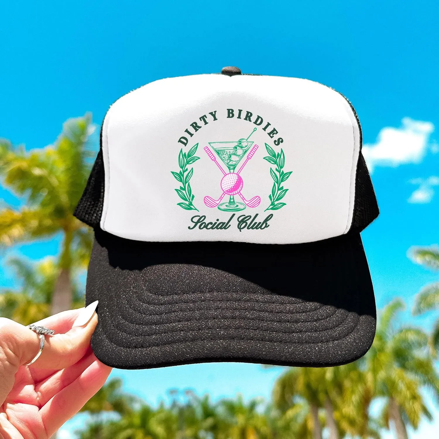 Dirty Birdies Social Club Funny Golf Women's Classic 5 Panel Mesh Snap Back Trucker Hat