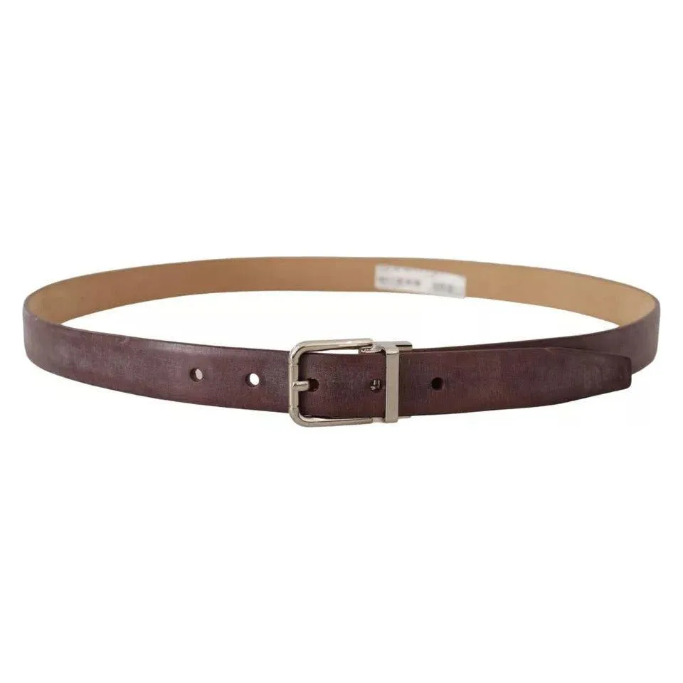 Dolce & Gabbana Brown Classic Leather Silver Logo Metal Buckle Belt