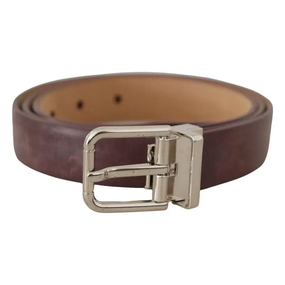 Dolce & Gabbana Brown Classic Leather Silver Logo Metal Buckle Belt