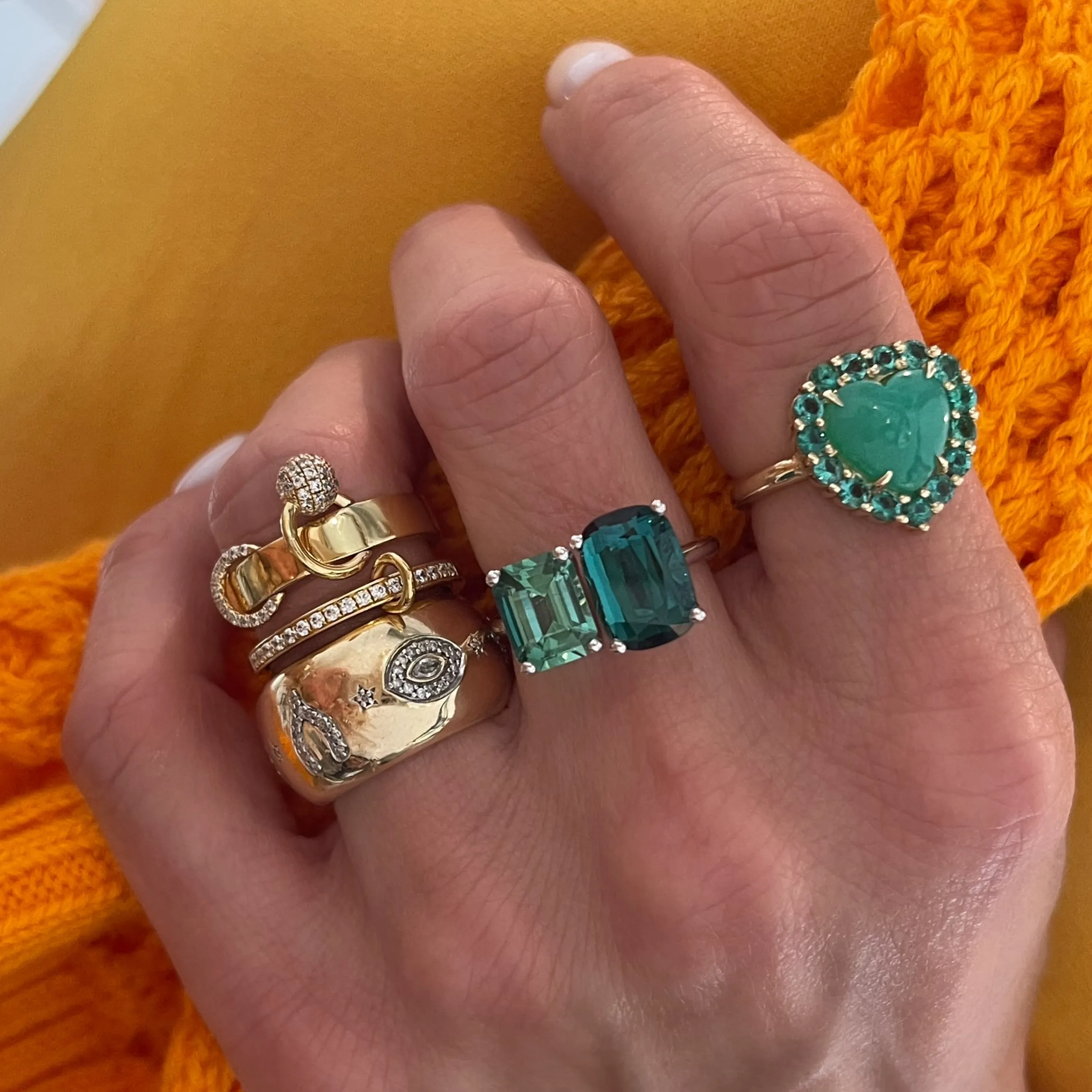 Double Band Diamond Ball Statement Ring