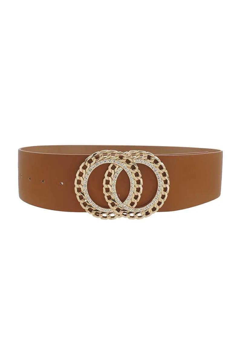 DOUBLE CIRCLE CHAIN AND RHINESTONE TRIM DESIGN BELT