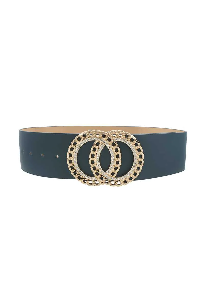 DOUBLE CIRCLE CHAIN AND RHINESTONE TRIM DESIGN BELT