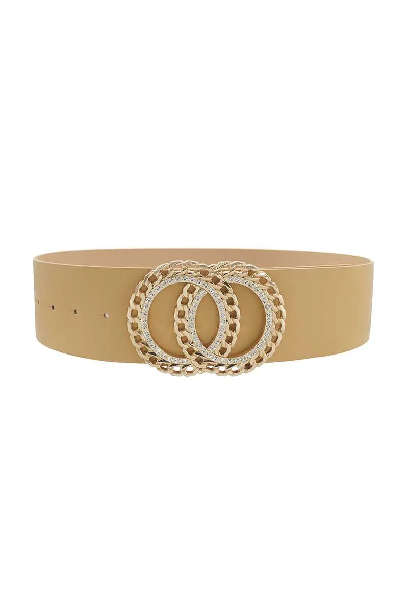 DOUBLE CIRCLE CHAIN AND RHINESTONE TRIM DESIGN BELT