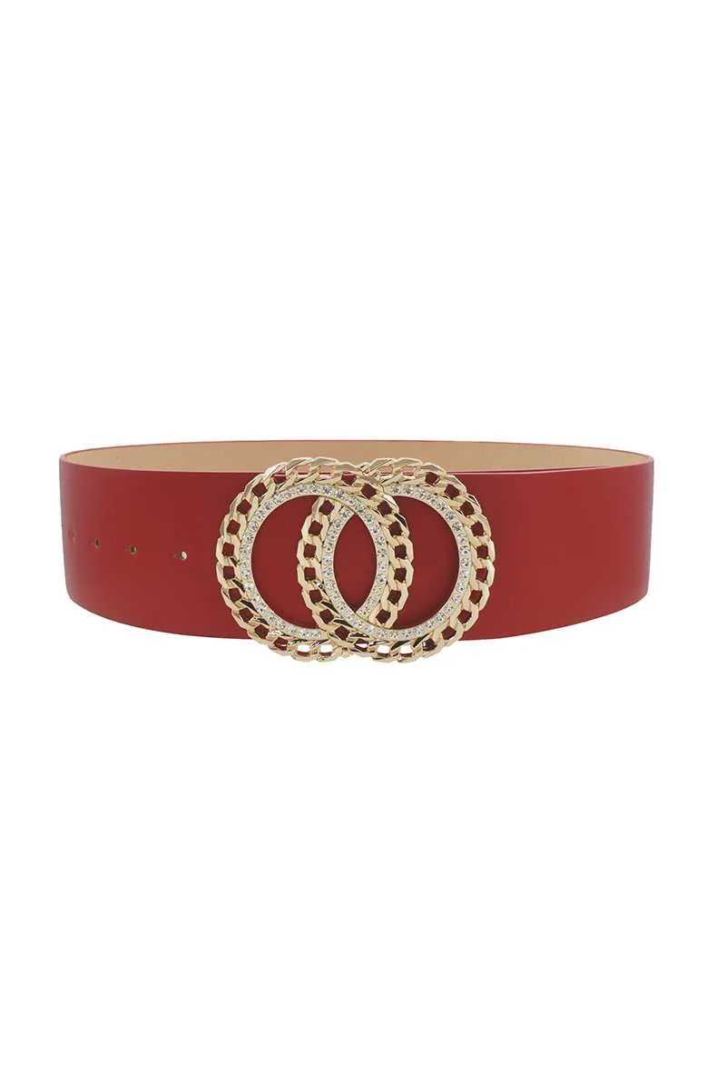 DOUBLE CIRCLE CHAIN AND RHINESTONE TRIM DESIGN BELT