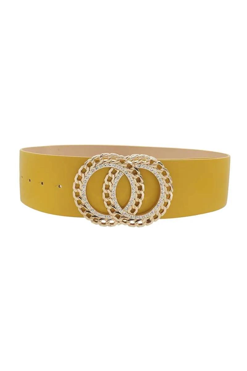 DOUBLE CIRCLE CHAIN AND RHINESTONE TRIM DESIGN BELT