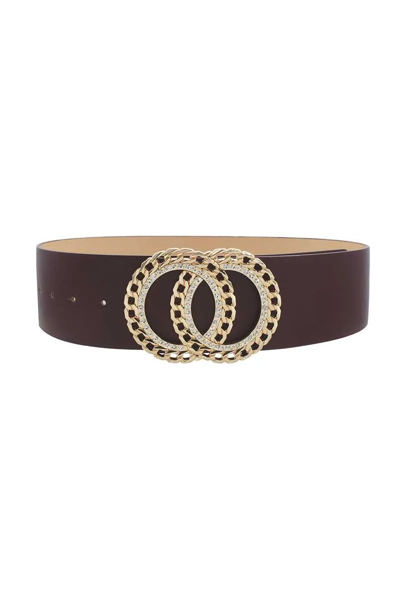 DOUBLE CIRCLE CHAIN AND RHINESTONE TRIM DESIGN BELT