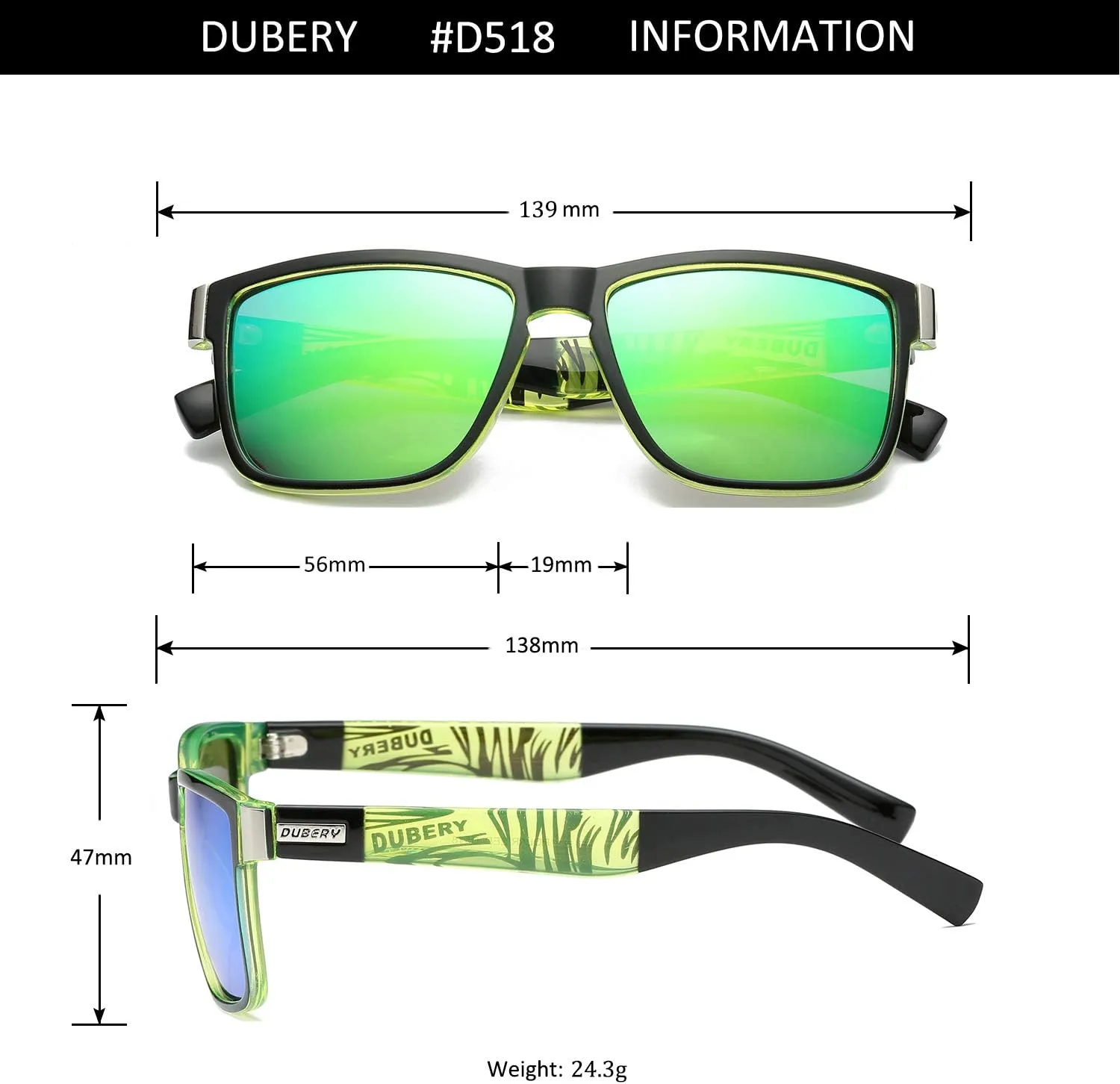 DUBERY Vintage Polarized Sunglasses for Men Women Retro Square Sun Glasses D518