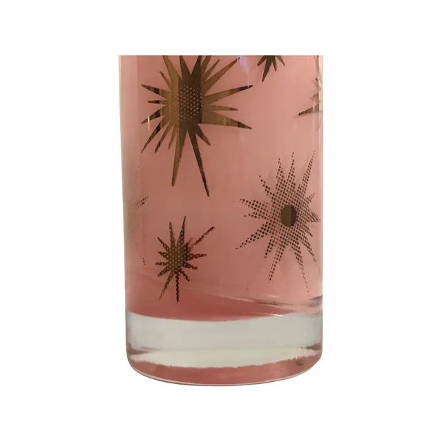 Federal Glass Mid-Century Pink Atomic & 22-Karat Gold Star Glasses (Set of 2)