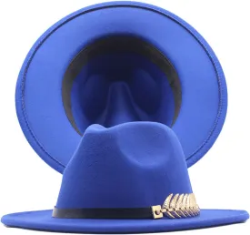 Fedora Wool Hat Womens Belt Classic Wide Buckle Panama Hat Floppy Baseball Caps Tool Band Hats for Men Blue