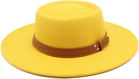 French Double Belt Buckle Woolen Hat Flat Top Hat Women's Autumn and Winter British Retro Wide Brim Felt Hat Fengyan Cowboy Hats (Color : Rose Red, Size : 56-58cm)