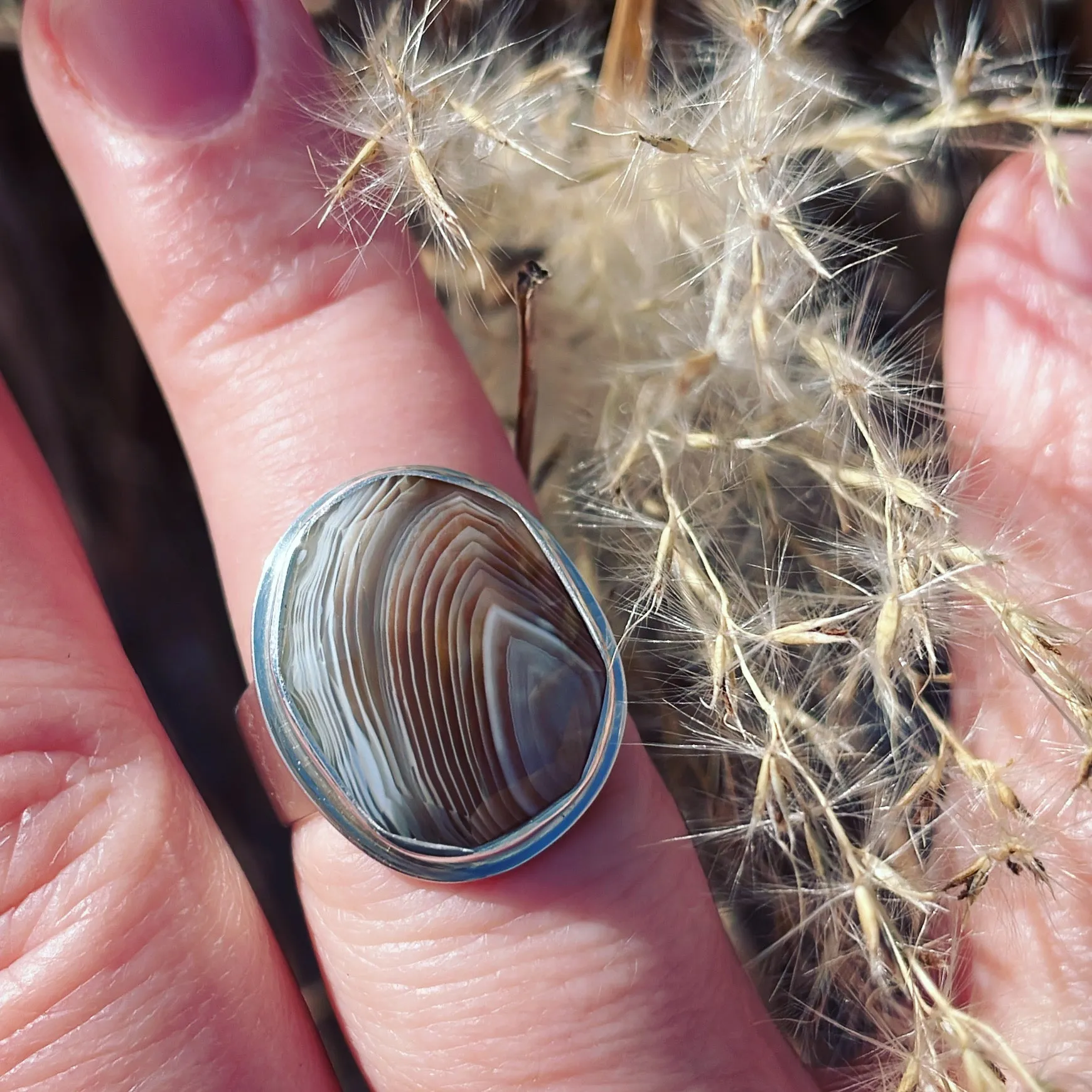 Geometric Cut Botswana Agate and Sterling Silver Ring