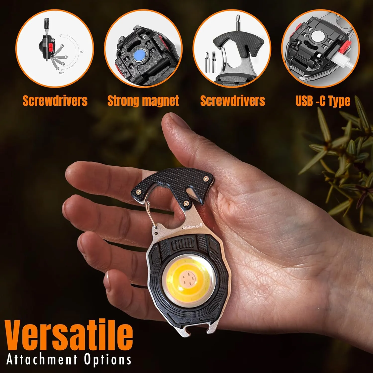 GUARDMAN Fathers Day Gift for Dad  Multitool Survival keychain Tool, LED Flashlight, Carabiner, Fire Starter, Screwdriver, Whistle, Bottle Opener  Camping & Outdoor Multi Tool Gear - 100 Pack